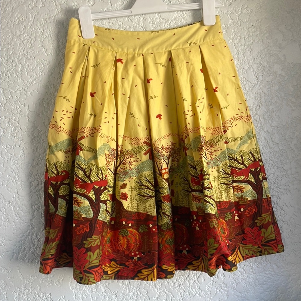 Autumn Forest Print Skirt - Yellow and Red